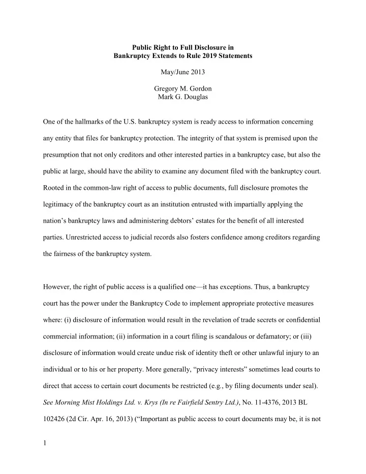 public right to full disclosure in bankruptcy extends to