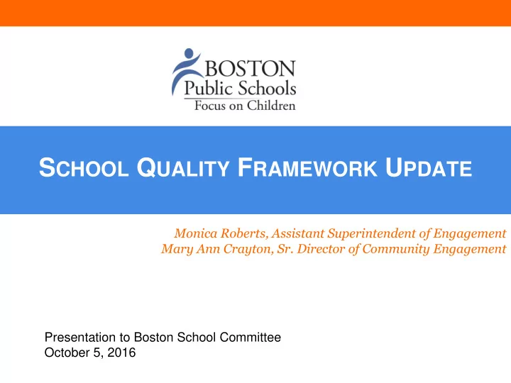 s chool q uality f ramework u pdate