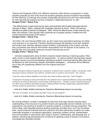 Graves and Fitzgerald (2003) note effective instruction often follows a progression in