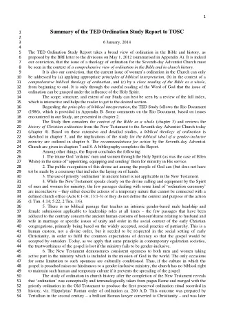 Summary of the TED Ordination Study Report to TOSC  1  2  3  6 January, 2014  4  5  The TED