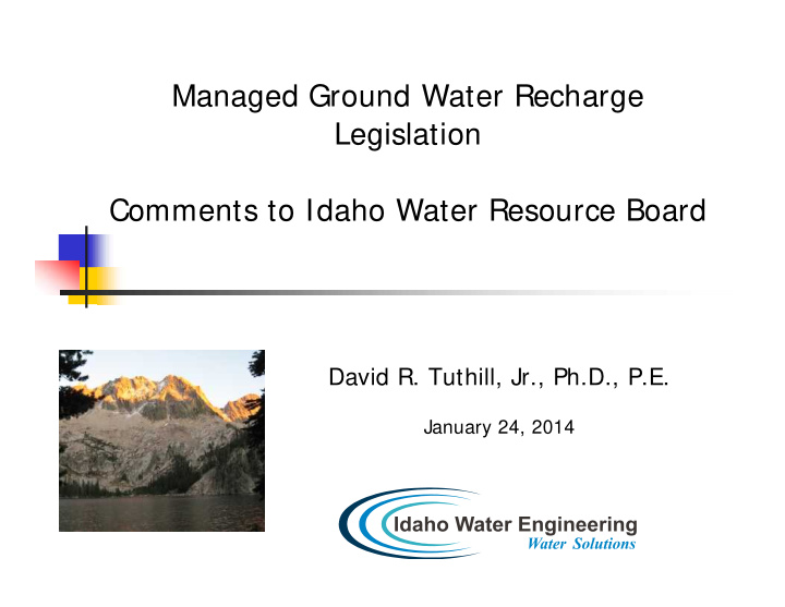 managed ground water recharge legislation comments to