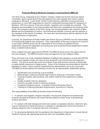 Proposed Medical Marijuana Caregiver Licensing Board (MMCLB)  The Work Group, impaneled by the