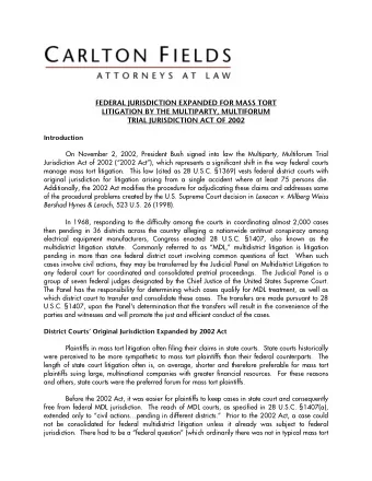FEDERAL JURISDICTION EXPANDED FOR MASS TORT  LITIGATION BY THE MULTIPARTY, MULTIFORUM  TRIAL