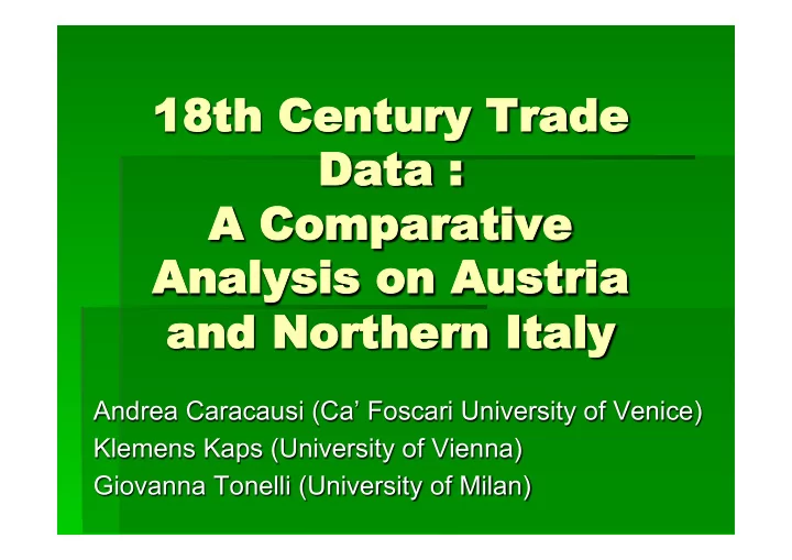 18t 18th h cent entur ury trade ade dat ata a a compar