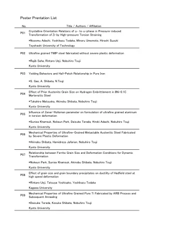 Poster Prentation List  No.  Title / Authors / Affiliation Crystalline Orientation Relations of