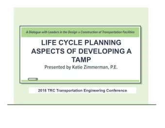 LIFE CYCLE PLANNING  ASPECTS OF DEVELOPING A  TAMP  2018 TRC Transportation Engineering Conference