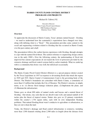 HARRIS COUNTY FLOOD CONTROL DISTRICT  PROGRAMS AND PROJECTS  Michael D. Talbott, P.E.  Executive