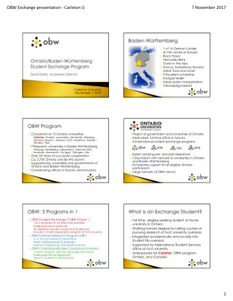 OBW Exchange presentation - Carleton U  7 November 2017 } 1 of 16 German Lnder } At the centre of