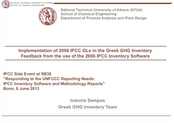 Implementation of 2006 IPCC GLs in the Greek GHG Inventory  Feedback from the use of the 2006 IPCC