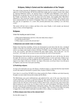 Eclipses, Halley's Comet and the rededication of the Temple  The death of king Antiochus IV