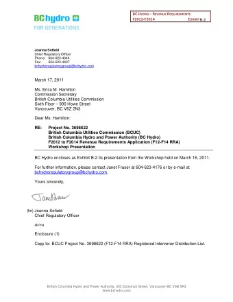 March 17, 2011  Ms. Erica M. Hamilton  Commission Secretary  British Columbia Utilities Commission