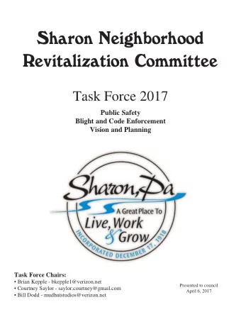 Sharon Neighborhood  Revitalization Committee  Task Force 2017  Public Safety  Blight and Code