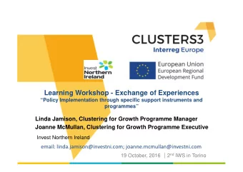 Learning Workshop - Exchange of Experiences  Policy Implementation through specific support