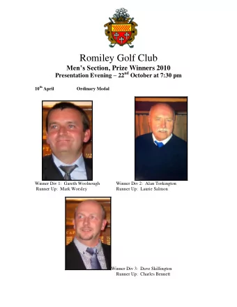 Romiley Golf Club Mens Section, Prize Winners 2010 Presentation Evening  22 nd October at