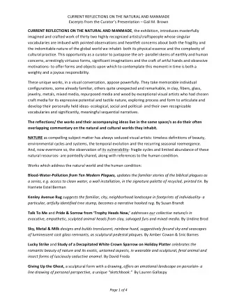 CURRENT REFLECTIONS ON THE NATURAL AND MANMADE  Excerpts from the Curators Presentation  Gail