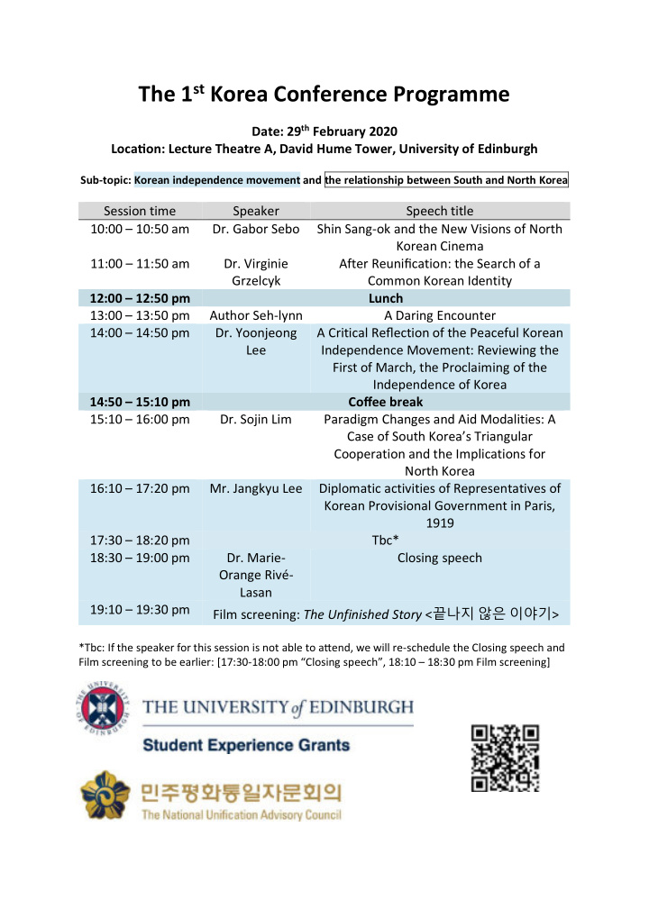 the 1 st korea conference programme