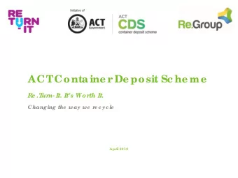 ACT  Containe r  De posit Sc he me  Re .T  ur  n-It. Its Wo r  th It.  Changing the  way we  r