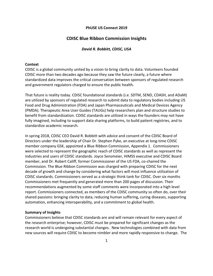 cdisc blue ribbon commission insights