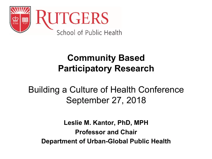 community based participatory research building a culture