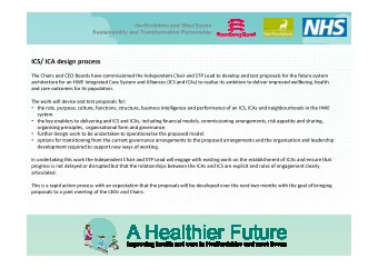ICS/ ICA design process  The Chairs and CEO Boards have commissioned the Independent Chair and STP