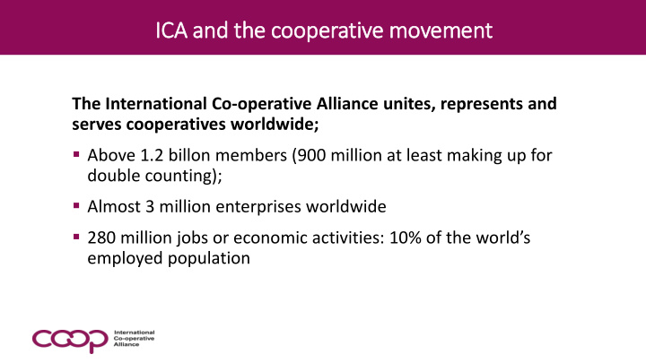 ica and th ic the cooperative movement