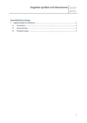 Engelska sprket och litteraturen  -  Innehllsfrteckning  1  Engelska sprket och