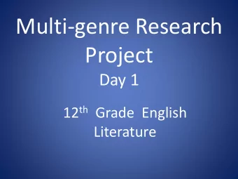 Multi-genre Research  Project  Day 1 12 th Grade  English  Literature  How will understanding
