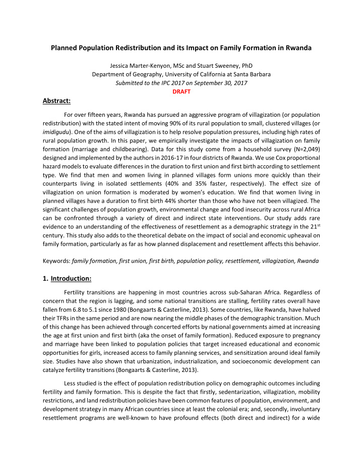 planned population redistribution and its impact on