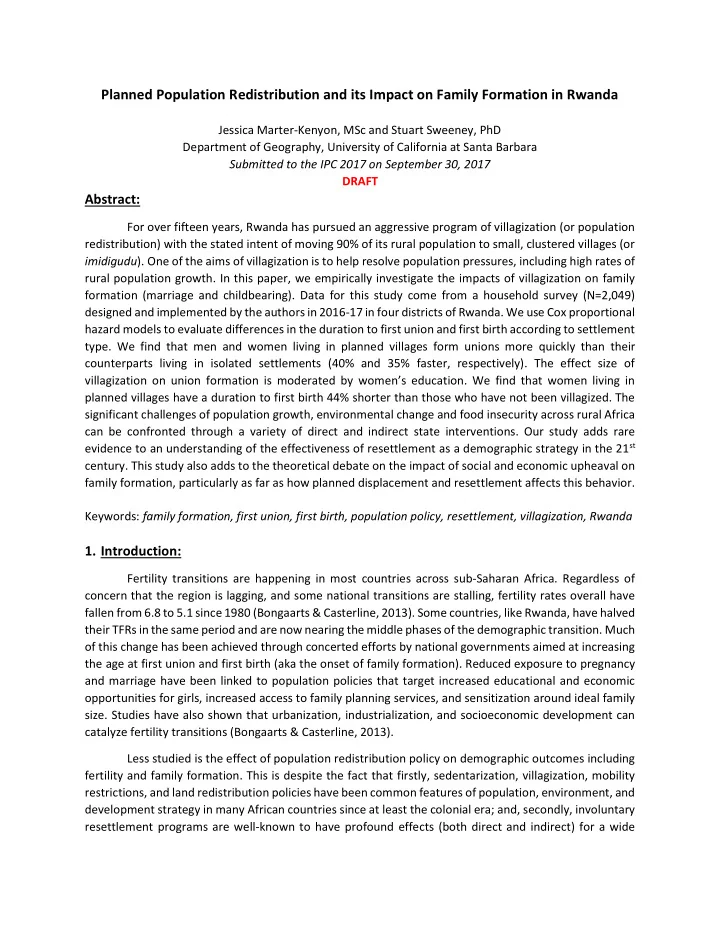 planned population redistribution and its impact on