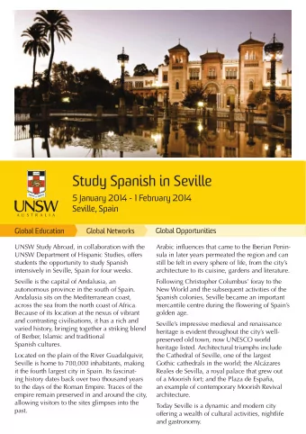 Study Spanish in Seville  5 January 2014 - 1 February 2014  Seville, Spain  Global Education