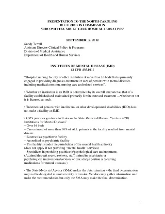 PRESENTATION TO THE NORTH CAROLING  BLUE RIBBON COMMISSION  SUBCOMITTEE ADULT CARE HOME