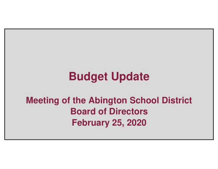 budget update