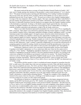 De Gaulle dans la presse : An Analysis of Press Reactions to Charles de Gaulles  Rochefort 1