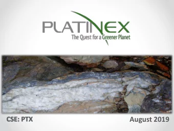 August 2019  FORWARD LOOKING INFORMATION  This document has been prepared by Platinex Inc. and