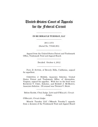 United States Court of Appeals  for the Federal Circuit  __________________________  IN RE MIRACLE