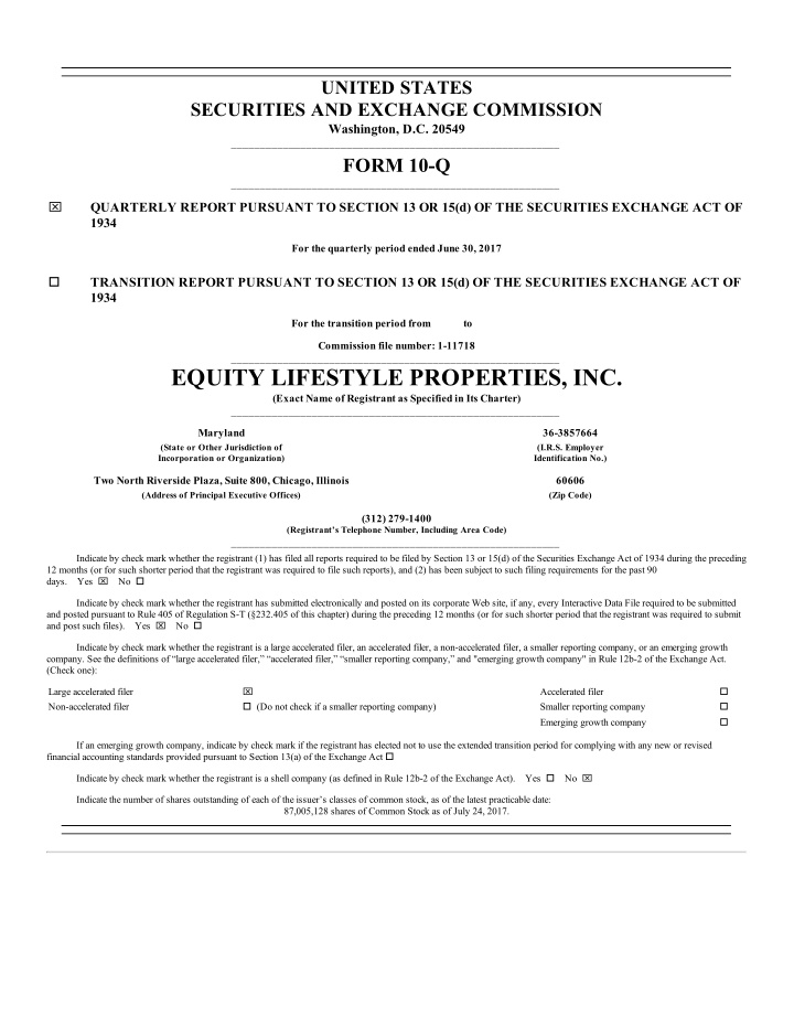equity lifestyle properties inc