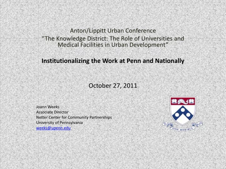 october 27 2011 joann weeks associate director netter
