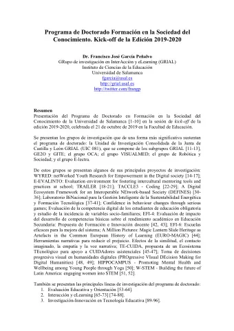 Programa de Doctorado Formacin en la Sociedad del  Conocimiento. Kick-off de la Edicin