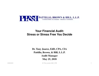 Your Financial Audit:  Stress or Stress Free You Decide  Dr. Tony Juarez, EdD, CPA, CIA  Pattillo,