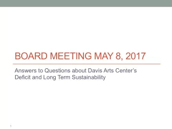 BOARD MEETING MAY 8, 2017  Answers to Questions about Davis Arts Centers  Deficit and Long Term