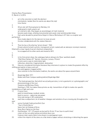 Charles Ross Presentation  G. Marsh 4.16.2014  1.  art is the concrete to math the abstract