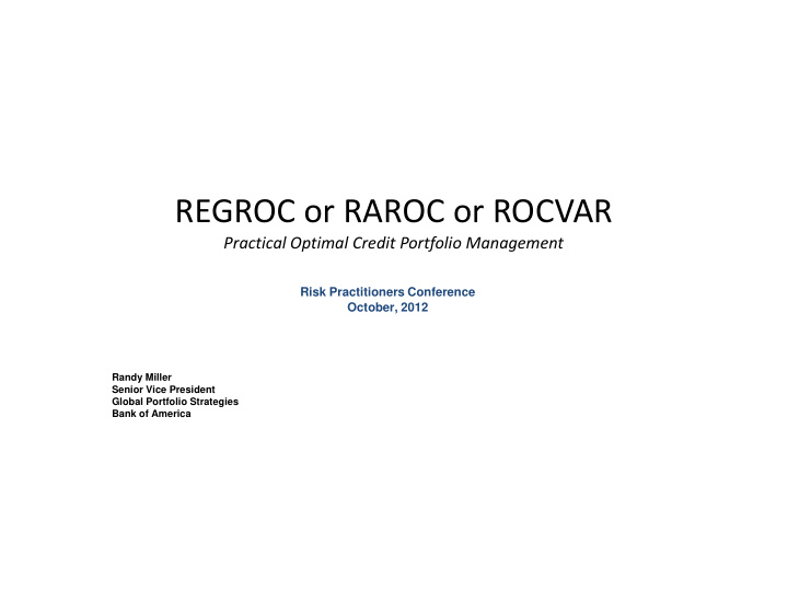 regroc or raroc or rocvar