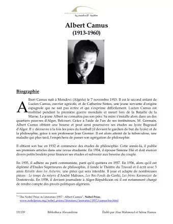 A  Lucien Camus, ouvrier agricole, et de Catherine Sintes, une jeune servante d'origine  espagnole