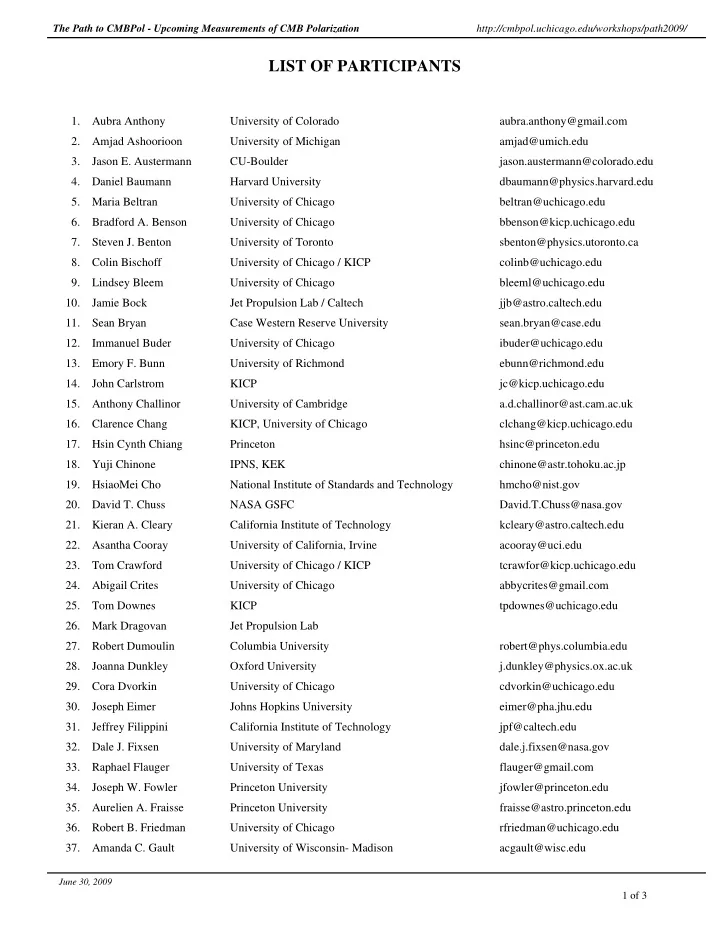 list of participants