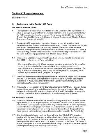 Section 42A report overview:  Coastal Resource  1.  Background to the Section 42A Report  The