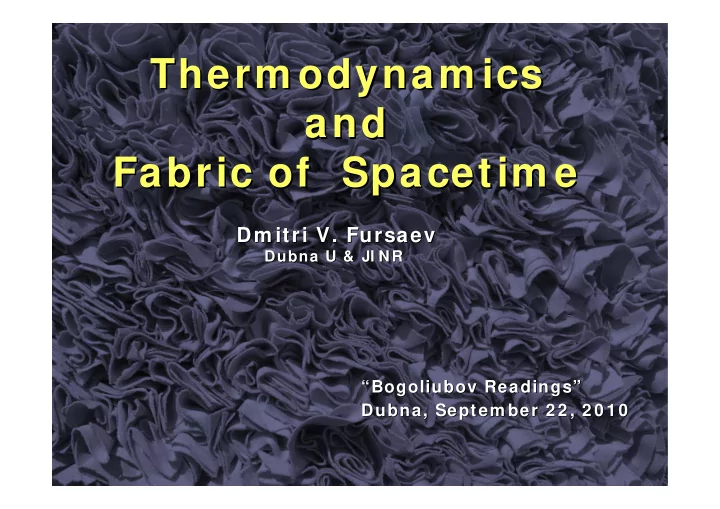 therm odynam ics therm odynam ics and and fabric of