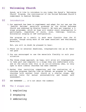 S1 Welcoming Church  Synod, wed like to introduce to you today the Synods Welcoming