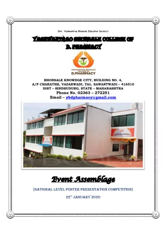 Event Assemblage  NATIONAL LEvEL POSTER PRESENTATION COMPETITION  22 ND JANUARY 2020  EVENTs