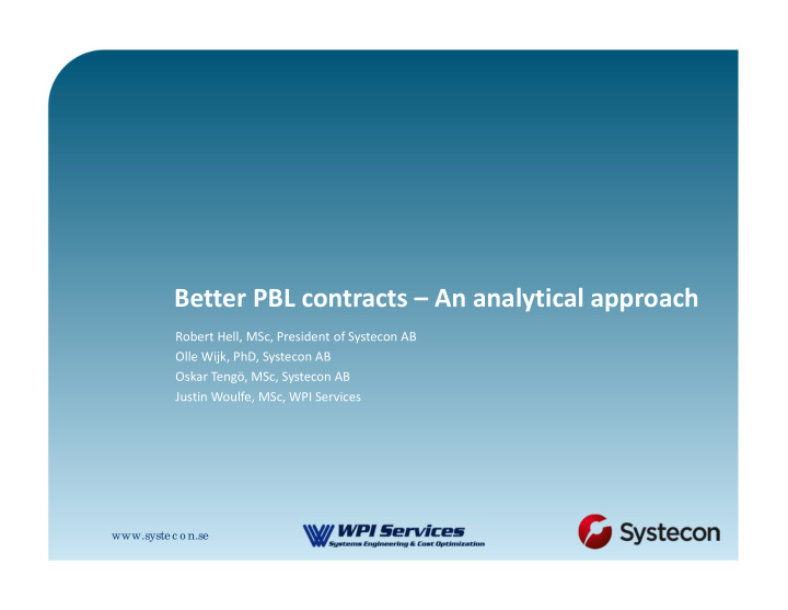 better pbl contracts an analytical approach