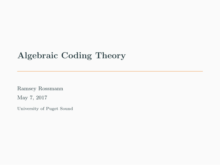 algebraic coding theory